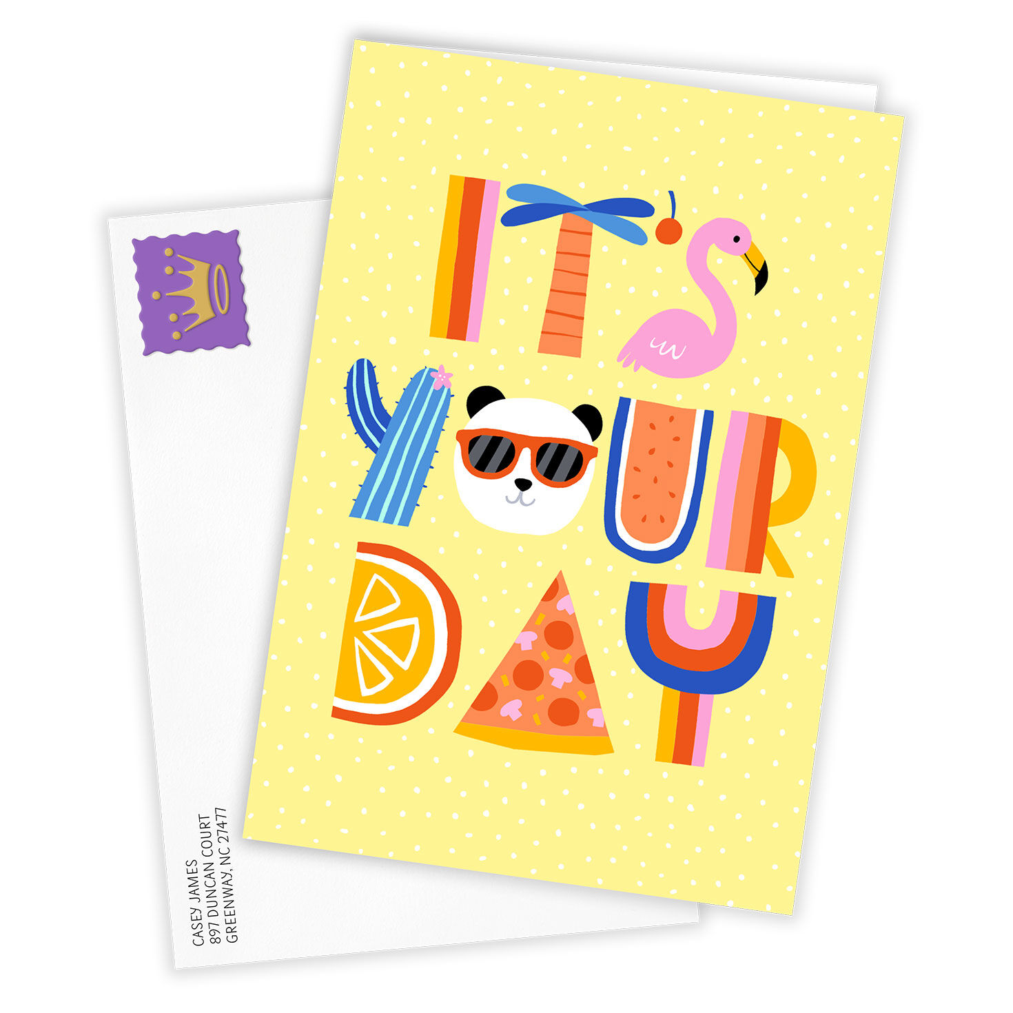 Icons Striped Letters Personalized Birthday Card Card Front with Envelope image number 2