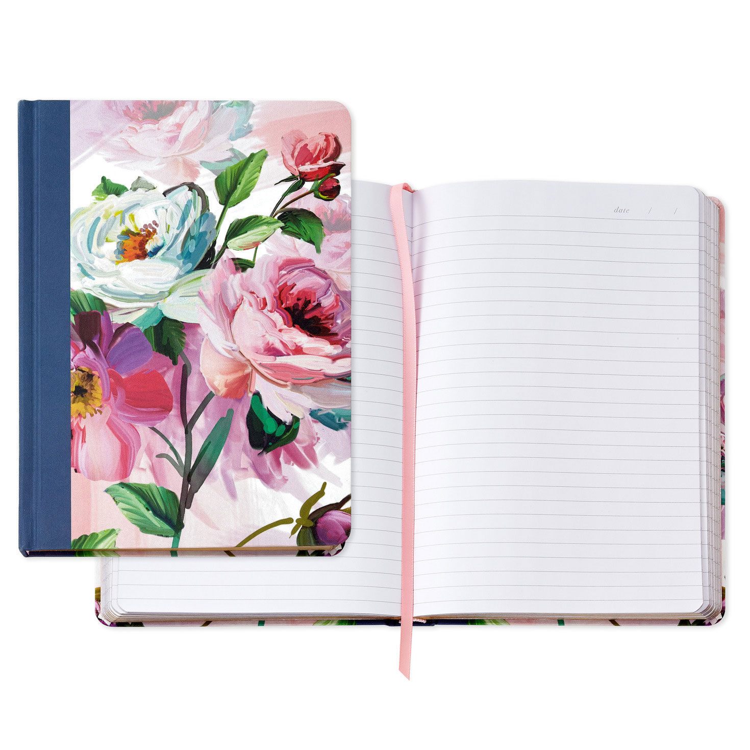 Pink Floral Hardcover Writing Journal front and inside spread image number 2