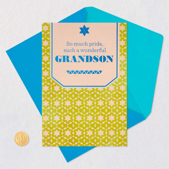 You Make Us All So Proud Bar Mitzvah Card for Grandson, , large image number 5