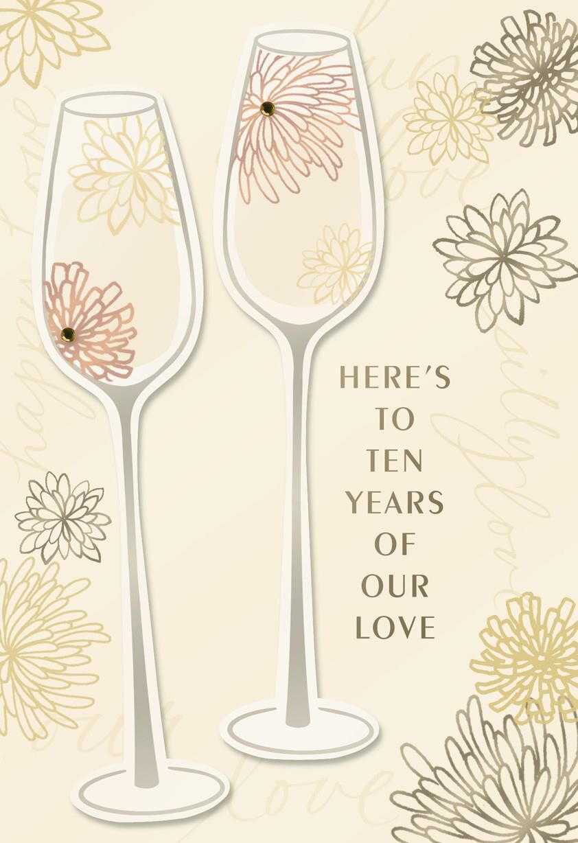Champagne Glasses 10th Anniversary Card Greeting Cards
