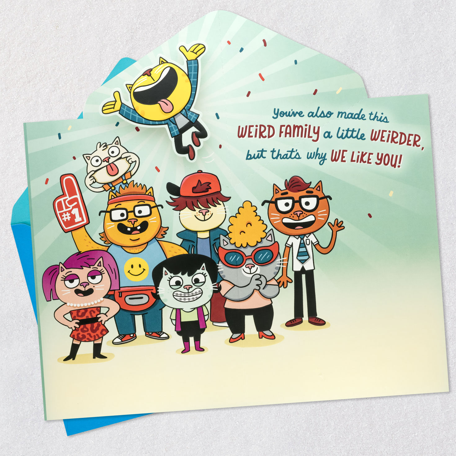 Funny Cat Family Father's Day Card for Son-in-Law Open card with envelope image number 2