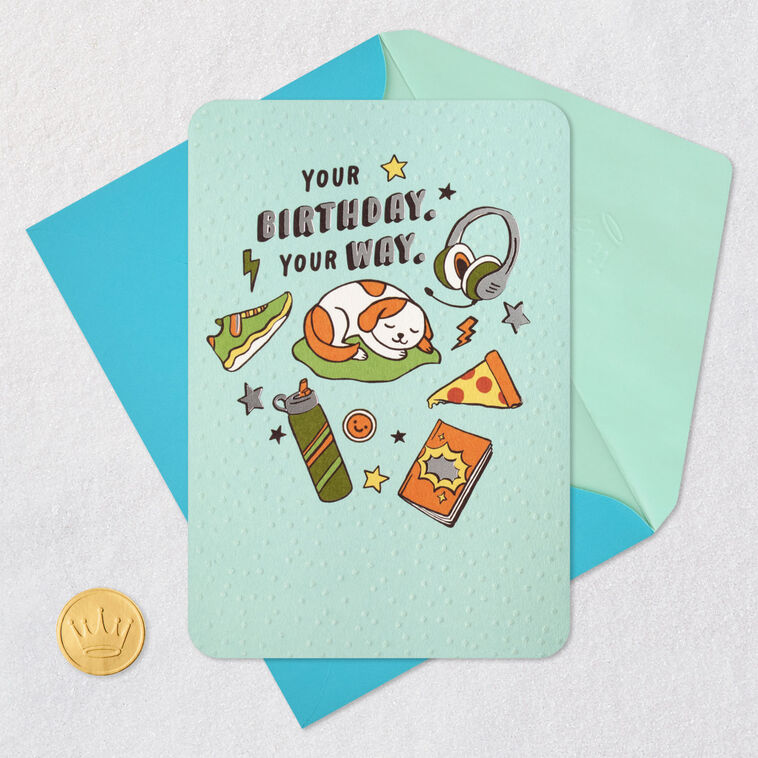 Puppy Dog and Fun Icons Kids Birthday Card Card Front with Envelope and Gold Seal image number 6