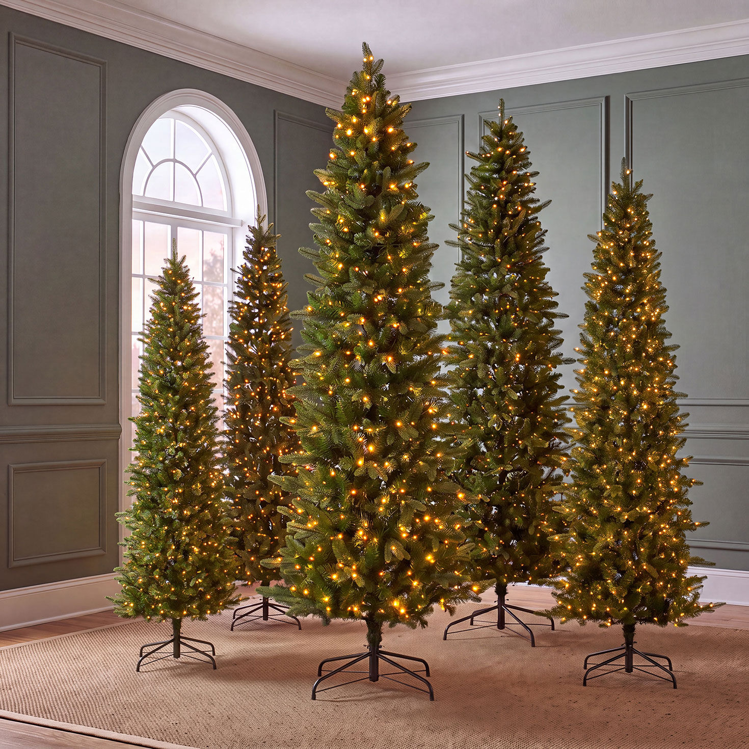 7.5 ft Pre-Lit Natural Cut Narrow Saginaw Spruce Christmas Tree with 450 Color-Changing LED Lights in use image number 4