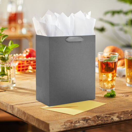 9.6" Gray Medium Gift Bag, 