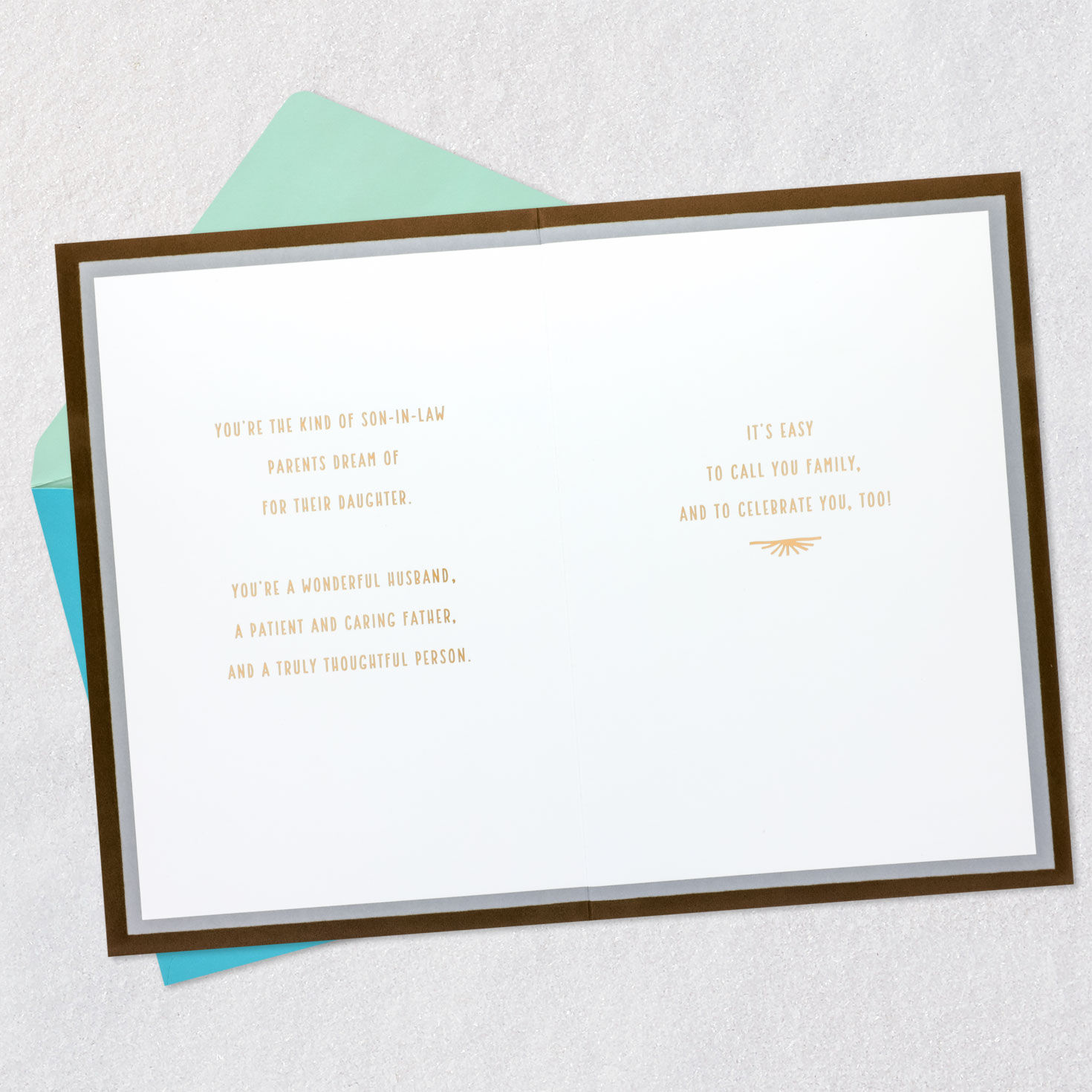Chocolate Cake Son-in-Law Birthday Card Open card with envelope image number 4