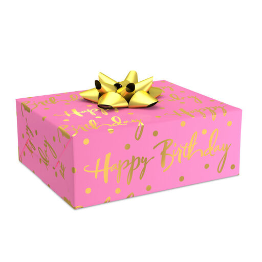 Pink Foil Happy Birthday Wrapping Paper Roll, 15 sq. ft., 