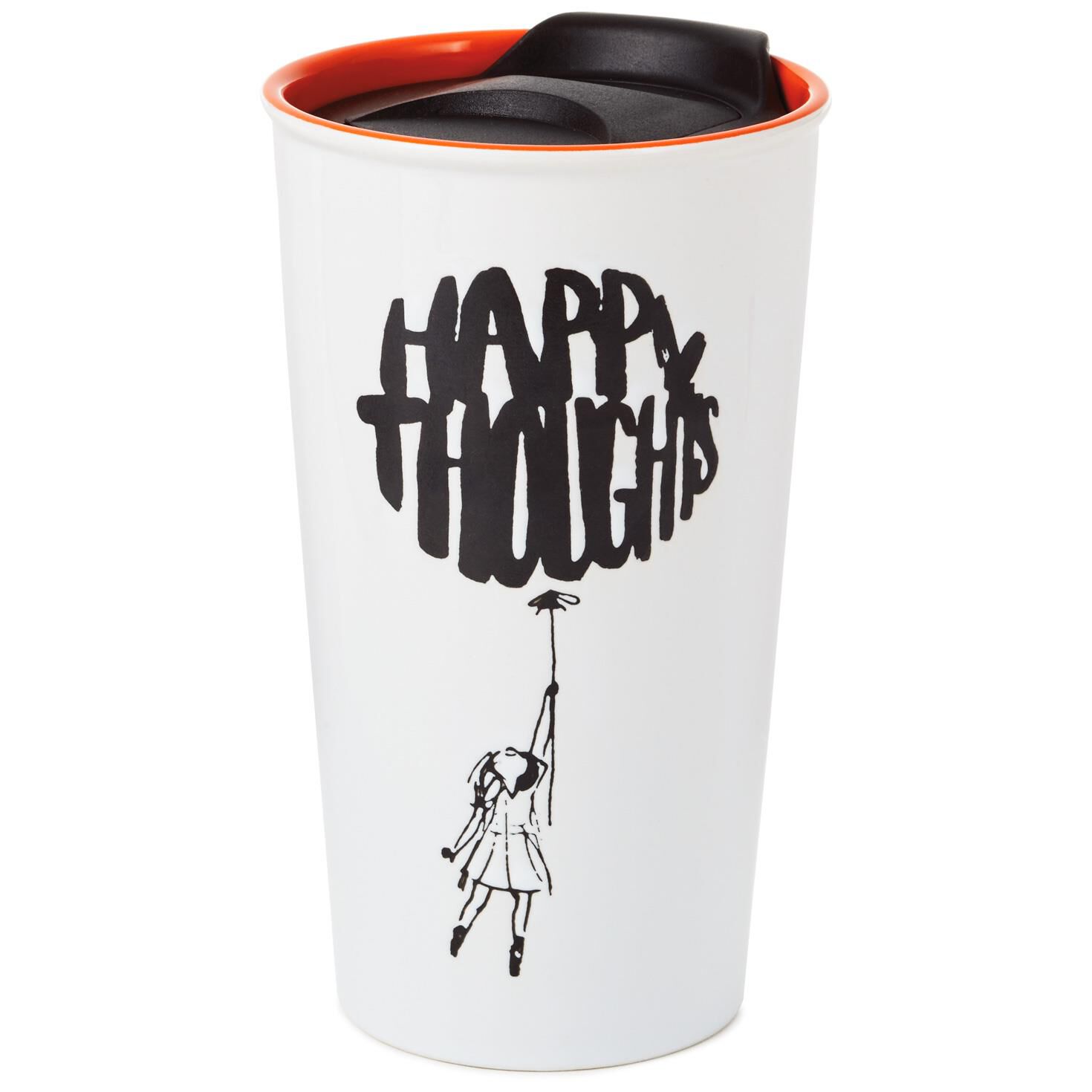 Happy Thoughts Ceramic Travel Mug With Lid, 10 oz.