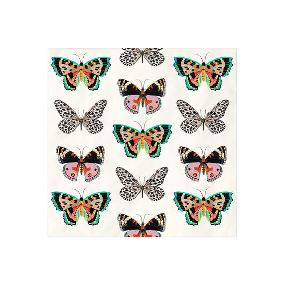 Butterflies on White Cocktail Napkins, Set of 16, , large image number 1
