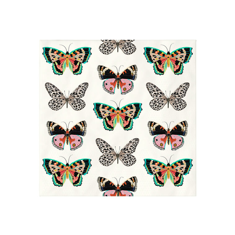 Butterflies on White Cocktail Napkins, Set of 16