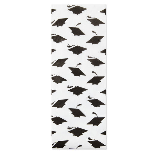 Black Grad Caps on White Tissue Paper, 6 sheets, 