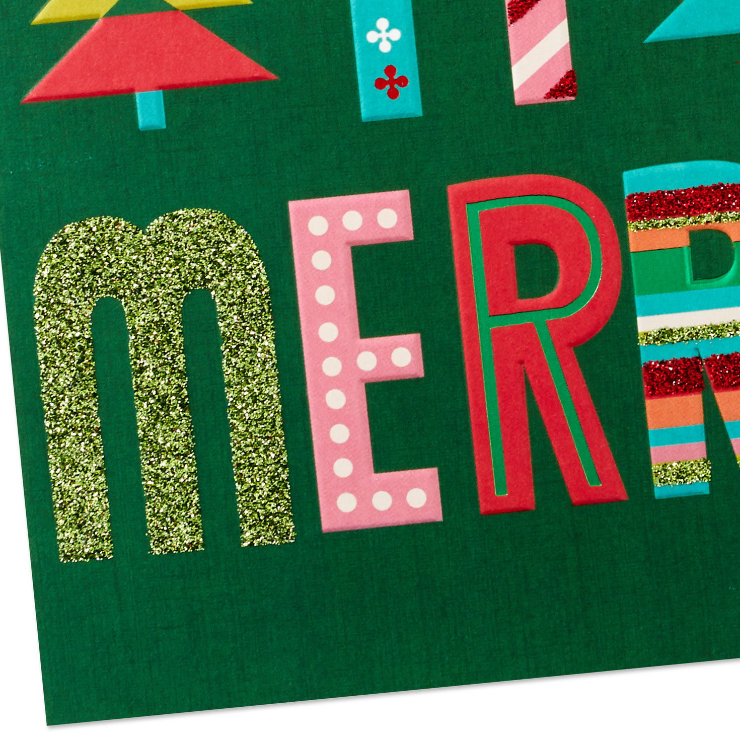 Colorful, Modern Lettering Christmas Card with Glitter Card Front Detail image number 5