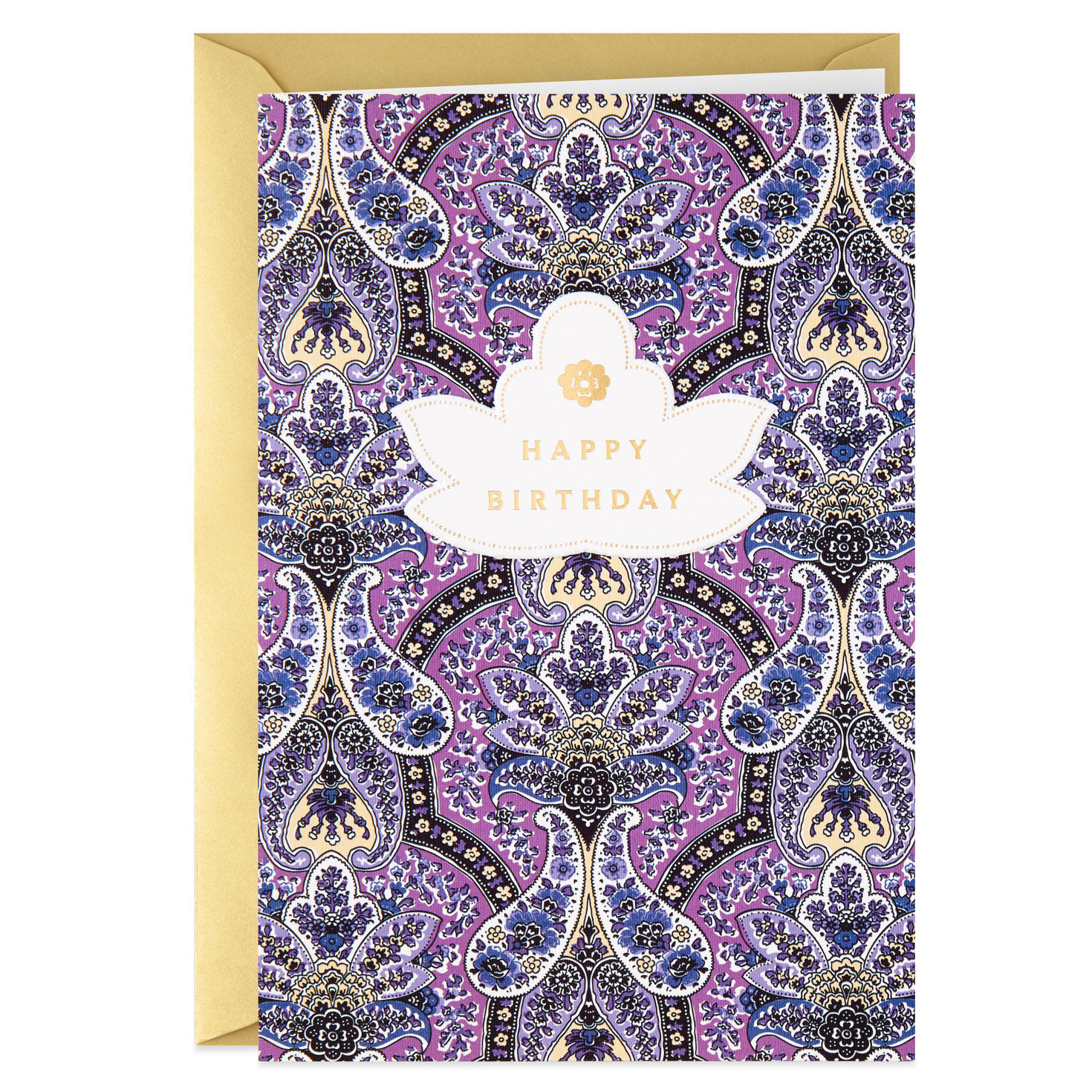 Purple Paisley Golden Moments Birthday Card