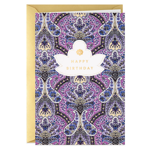 Purple Paisley Golden Moments Birthday Card, 