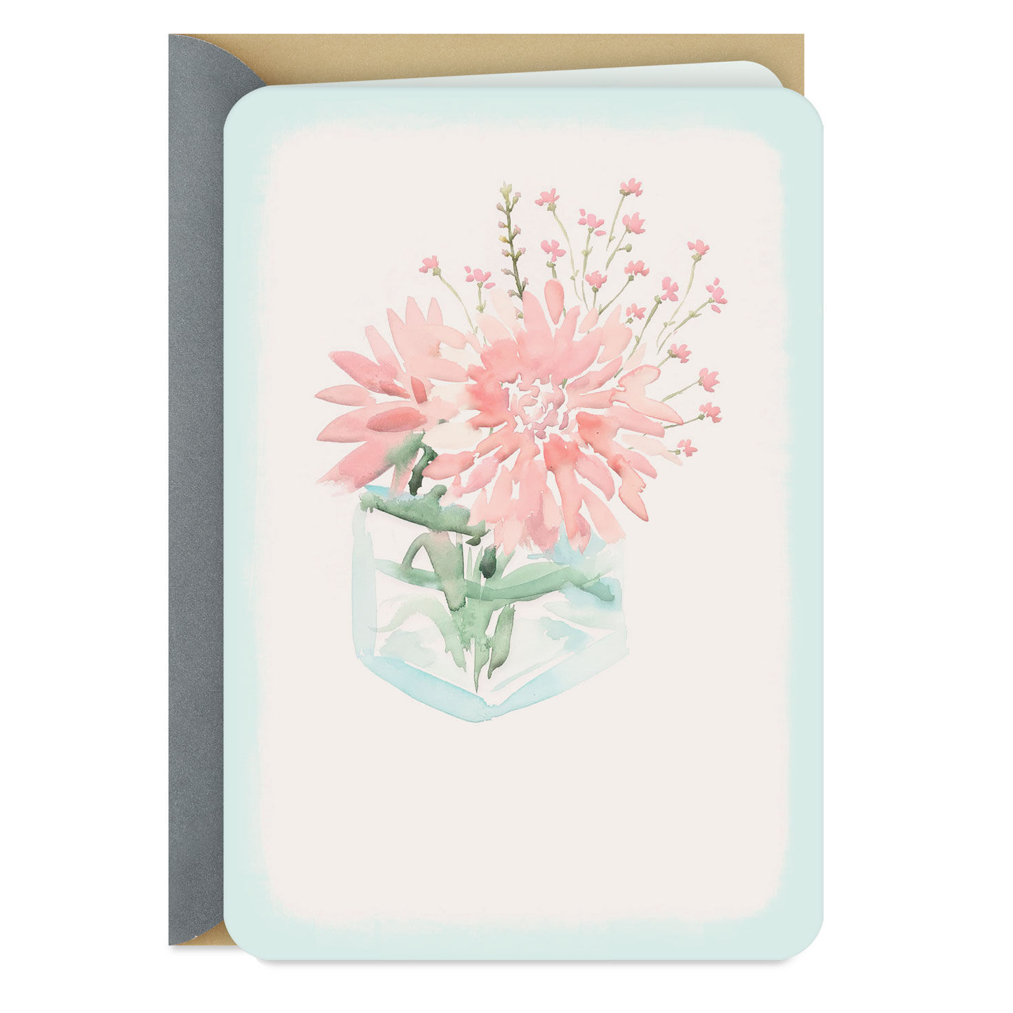 Pink Flowers in Vase Blank Card