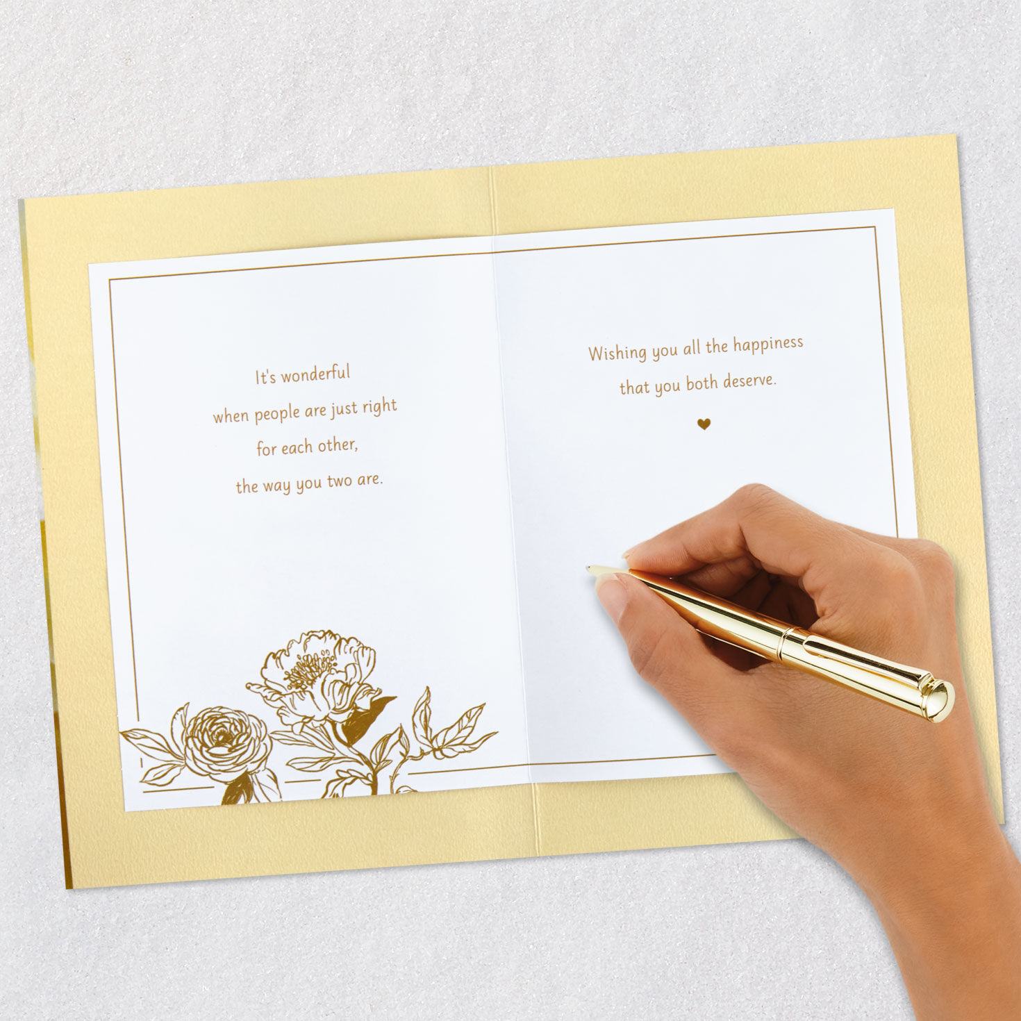 Gold Flowers With Heart Charm Engagement Card Signing card image number 7