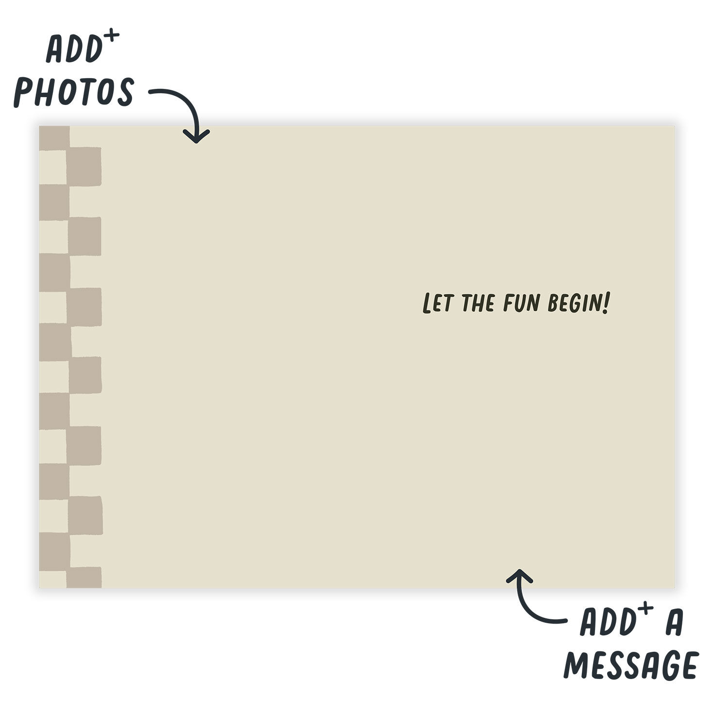 Brown Checkerboard Frame Personalized Baby Card Open Card indicating personalization image number 3