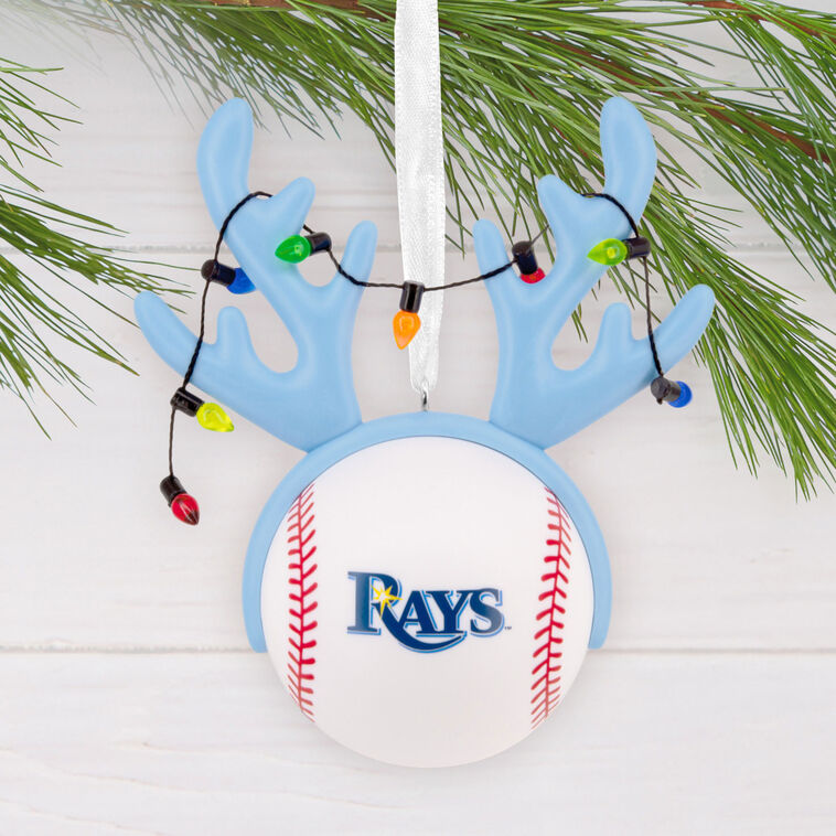 Rays Reindeer Baseball Christmas Ornament hanging on tree image number 2