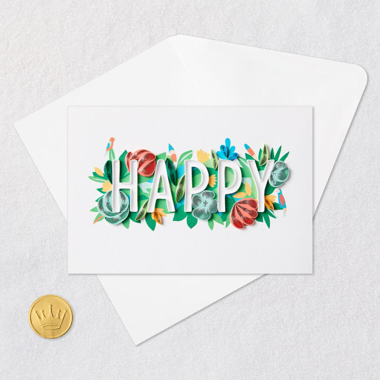 Tropical Flowers Quilling Papercraft Birthday Card Card Front with Envelope and Gold Seal image number 5