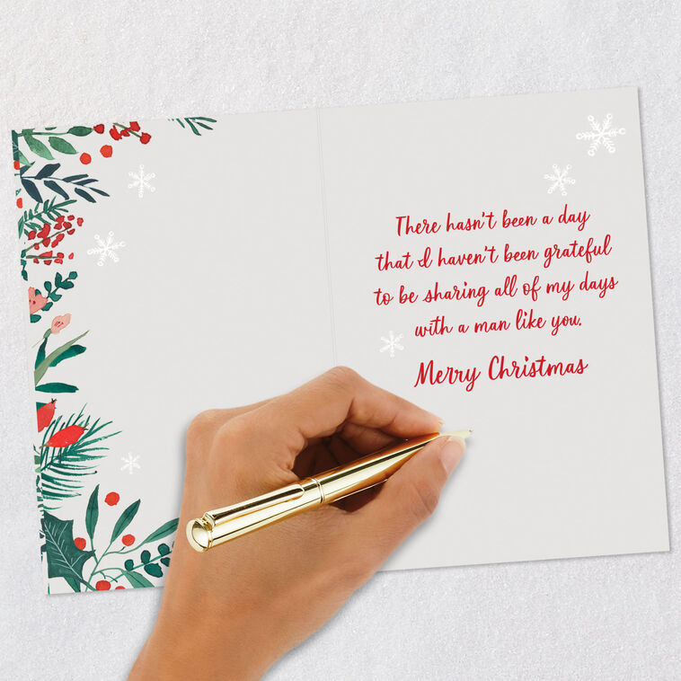 Sparkly Holiday Greenery Border Husband Christmas Card Signing card image number 6