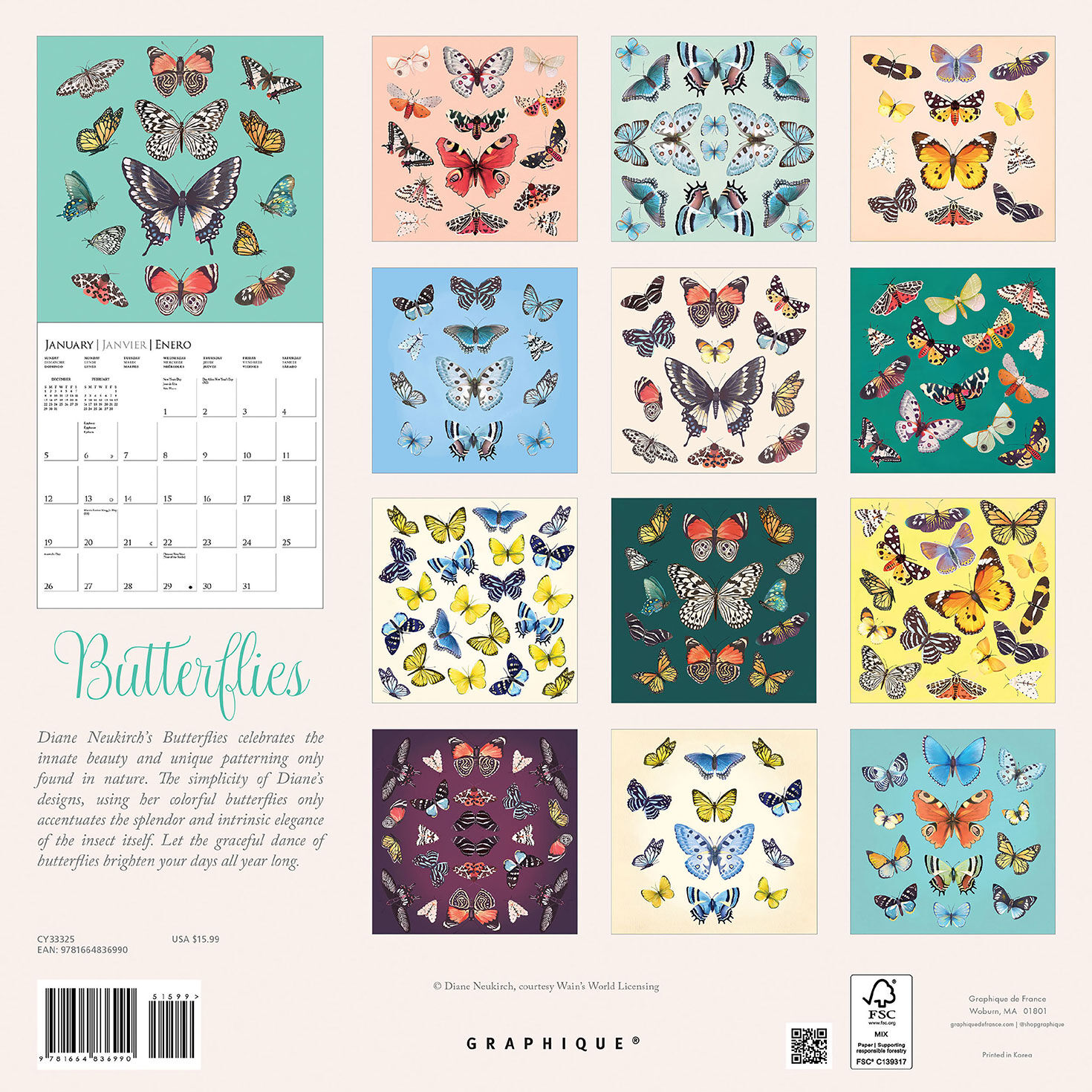 Graphique Butterflies 2025 Wall Calendar Calendars & Planners Hallmark