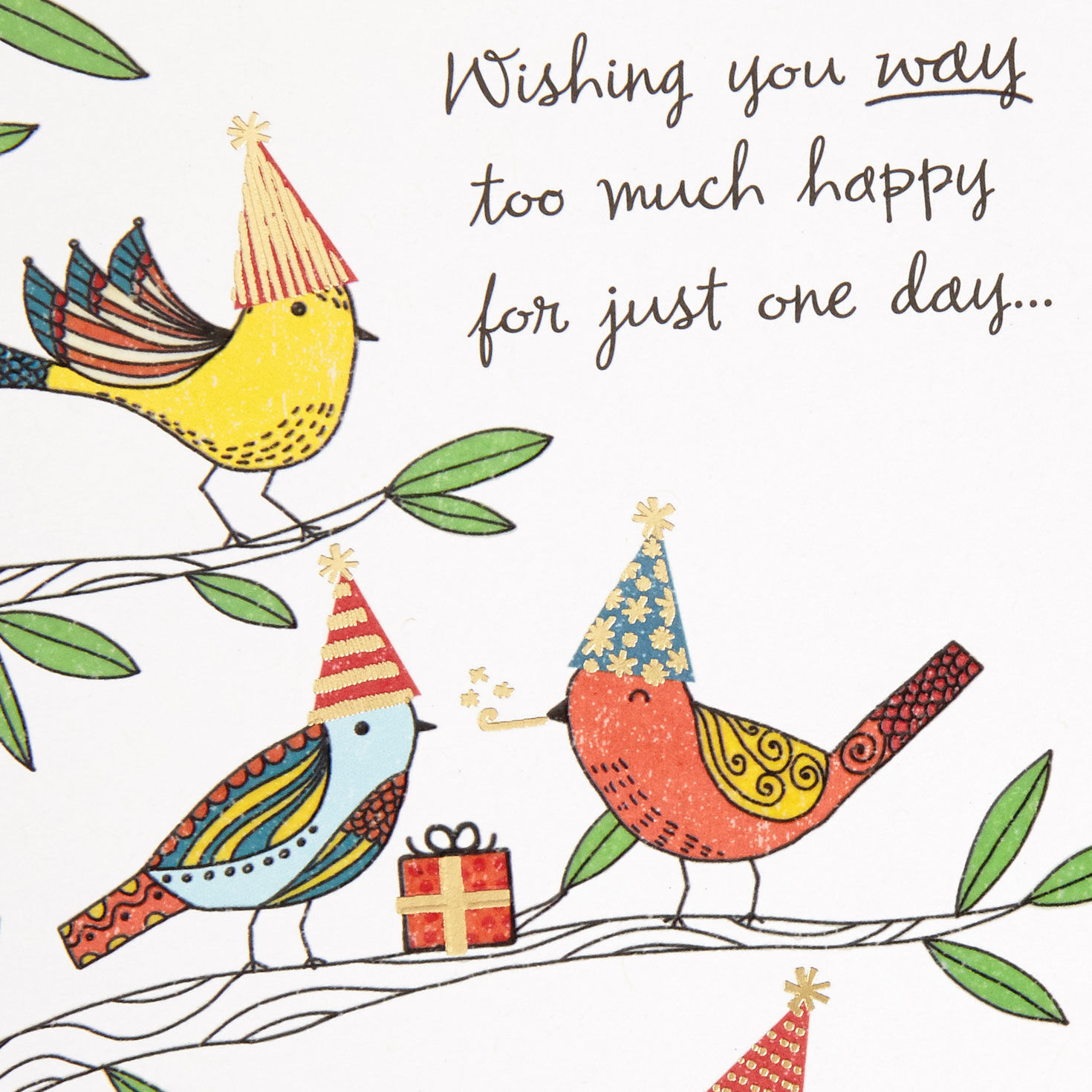 Birds in Party Hats Happy Birthday Card Card Front Detail image number 4