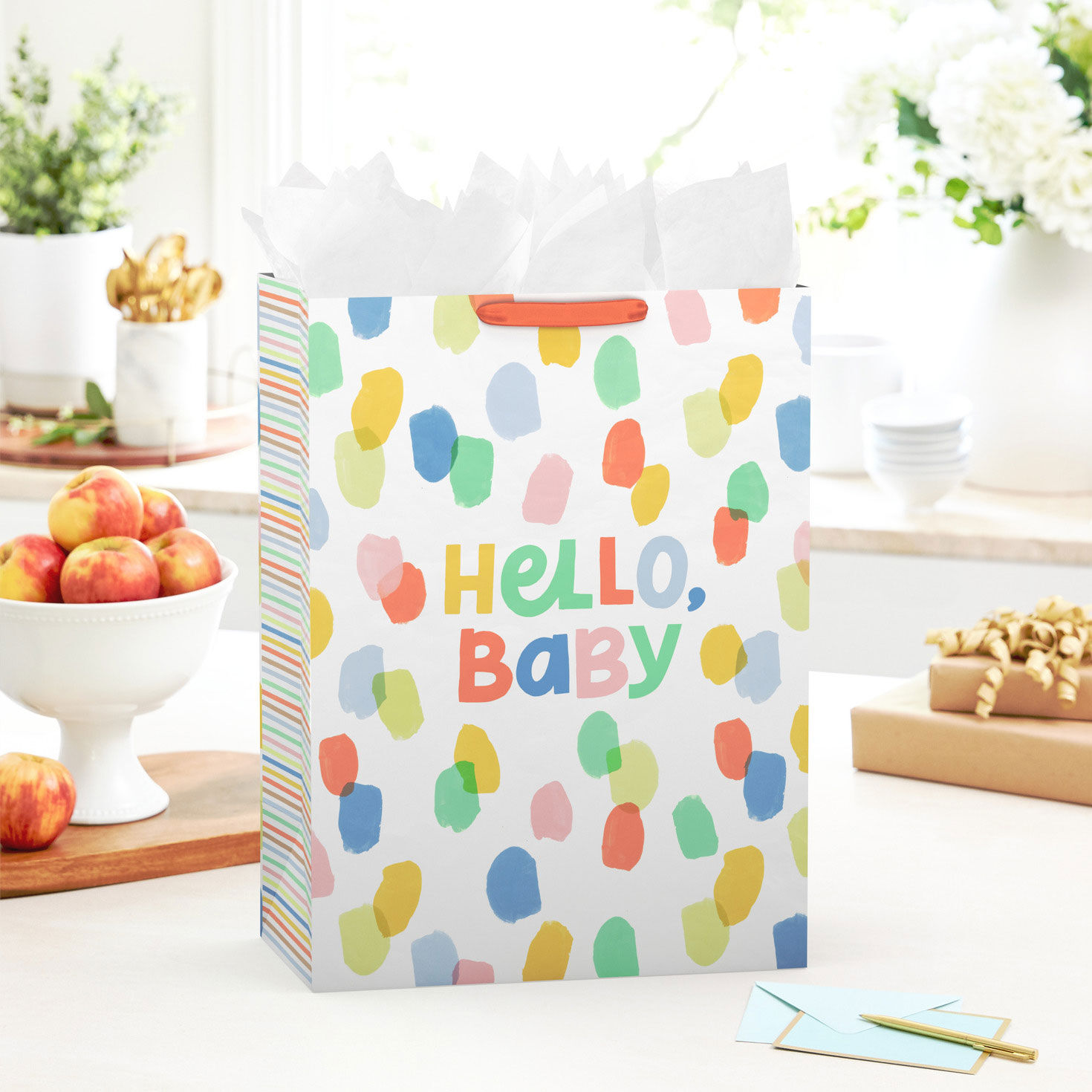 Colorful Dots Hello Baby Jumbo Gift Bag in use image number 2