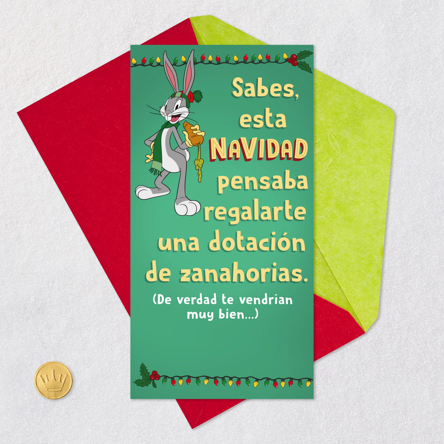 Bugs Bunny Green Gift Card Holder Christmas Card Card Front with Envelope and Gold Seal image number 5