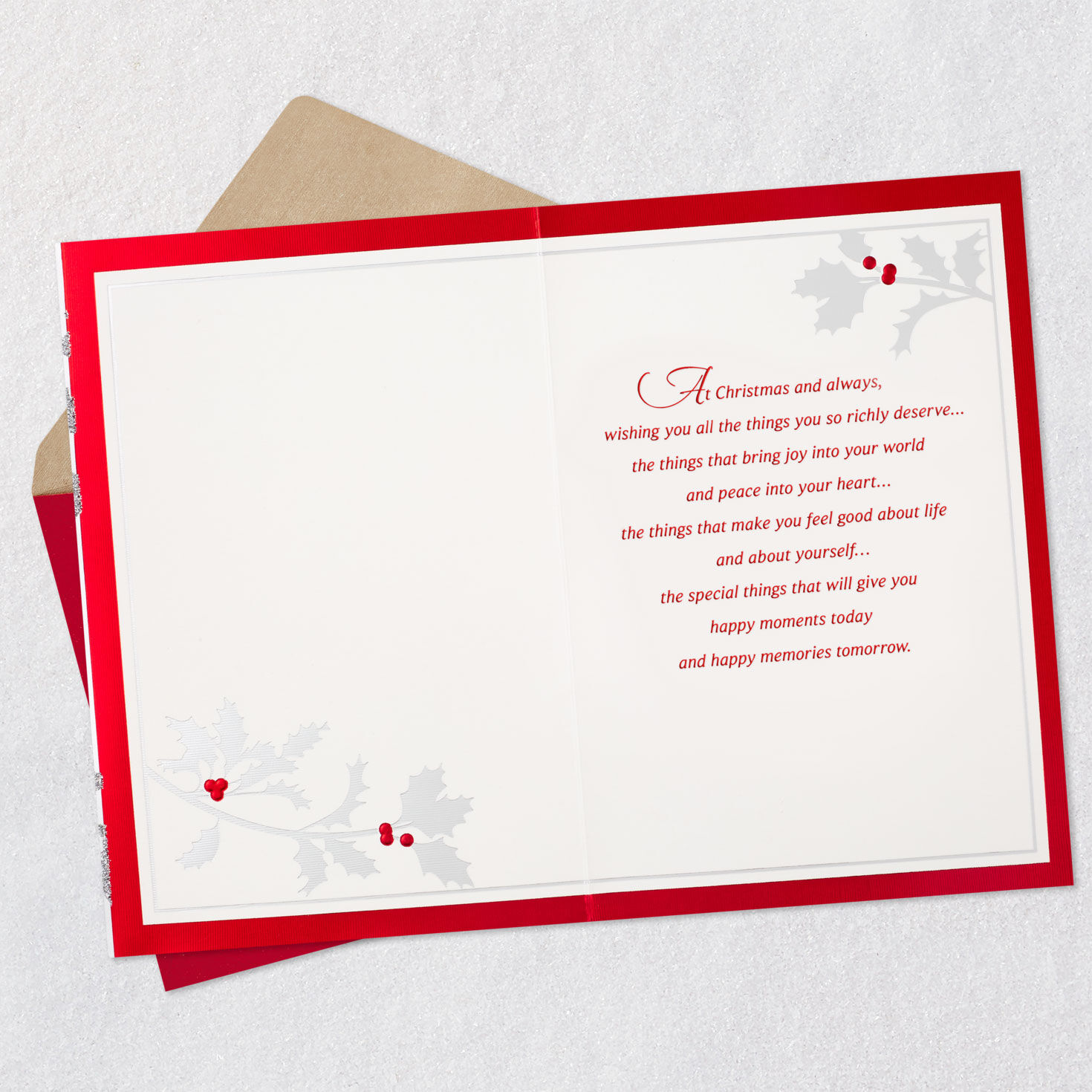 Red Cardinal with Silver Holly Christmas Card for Son Open card with envelope image number 3