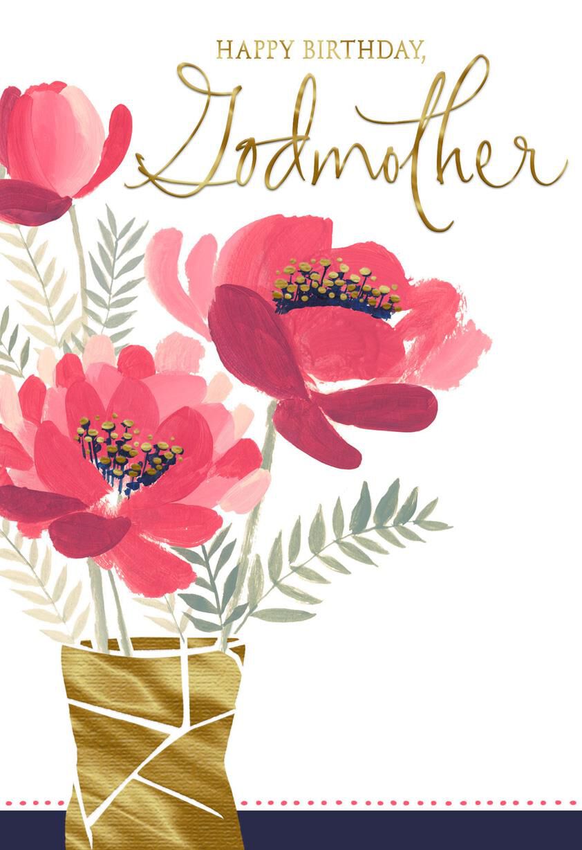 Vase Of Pink Flowers Birthday Card For Godmother