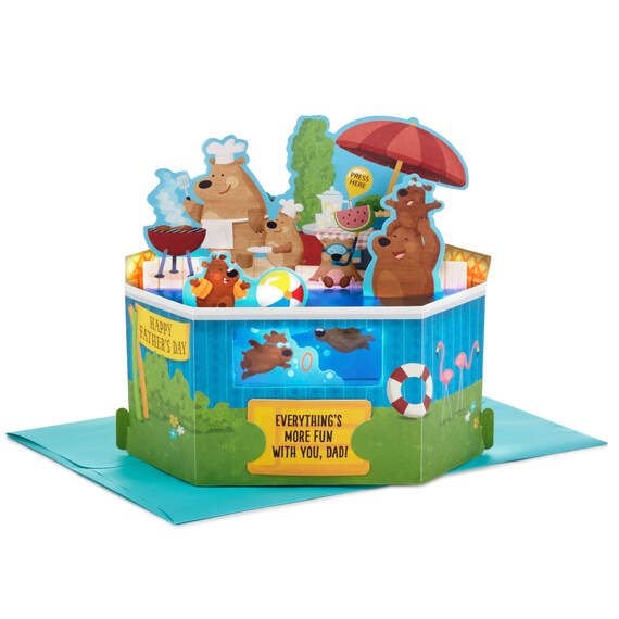 Backyard Pool Pop Up Musical Father's Day Card With Light, , large image number 1