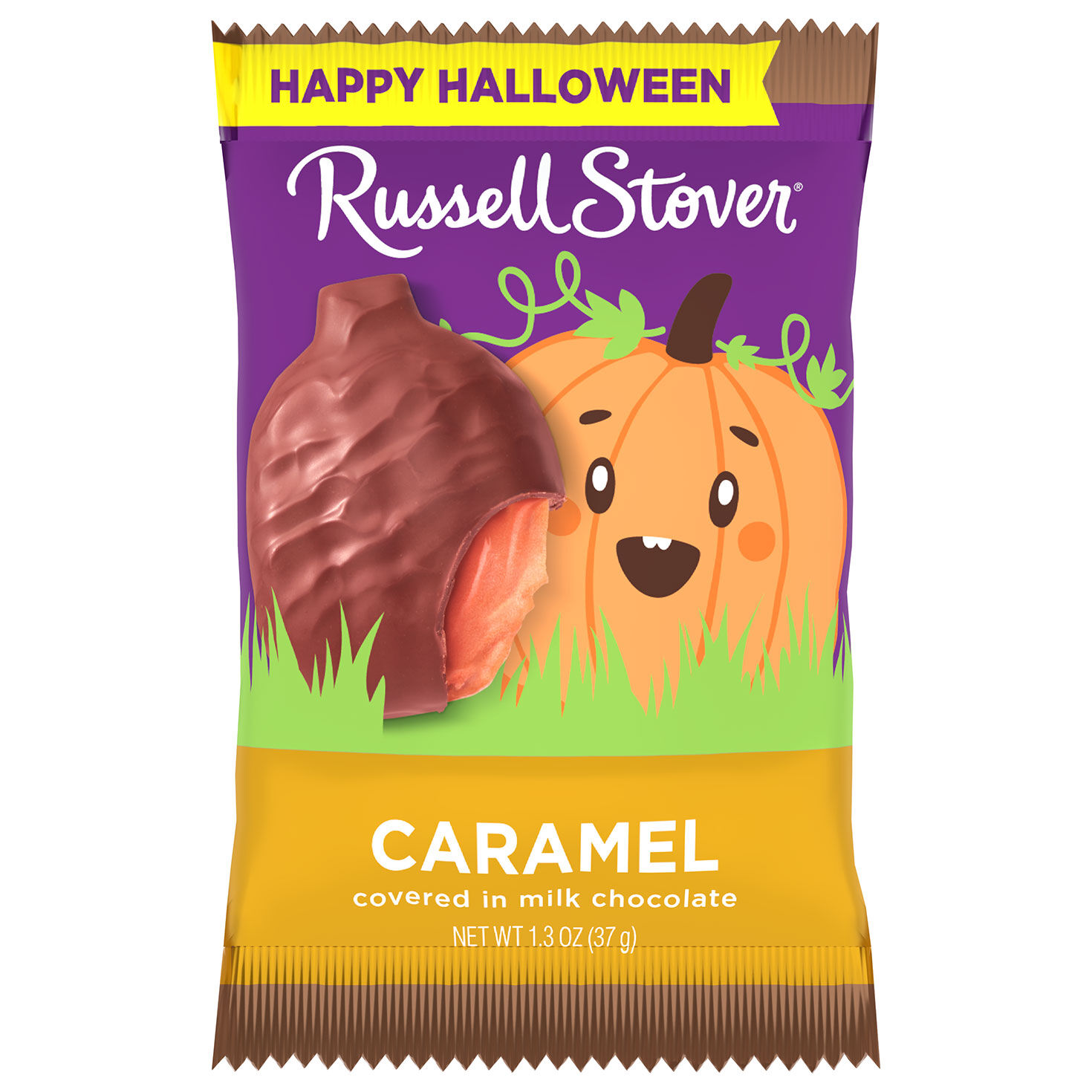 Chocolate Covered Caramel Pumpkin-Shaped Candy Front image number 1