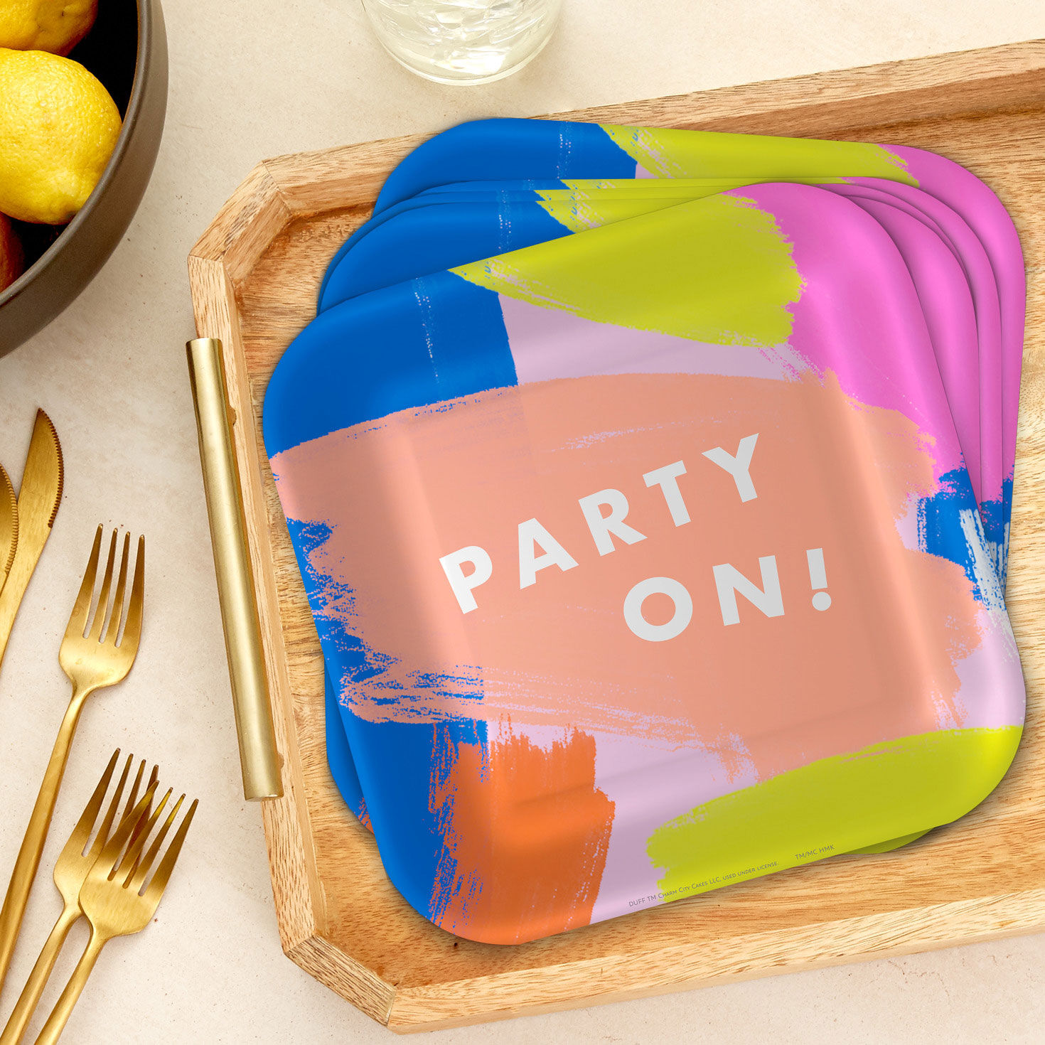 Colorful Brushstroke "Party On" Dinner Plates, Pack of 8, , large image number 3