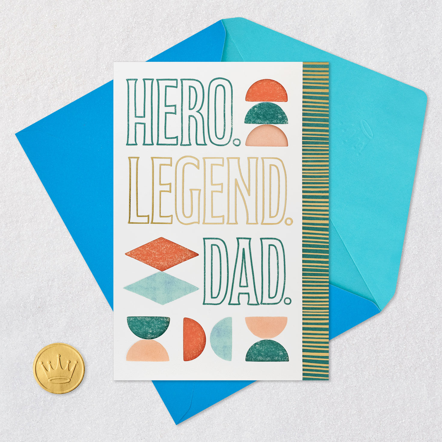Orange, Green and Gold Half Moons Father's Day Card Card Front with Envelope and Gold Seal image number 5