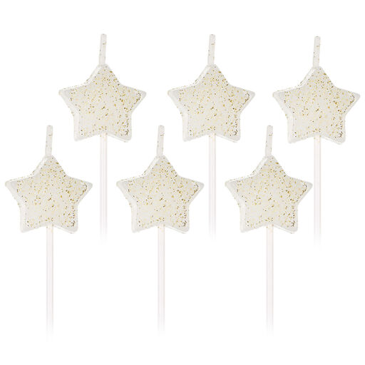 White Star-Shaped With Glitter Birthday Candles, Set of 6, 