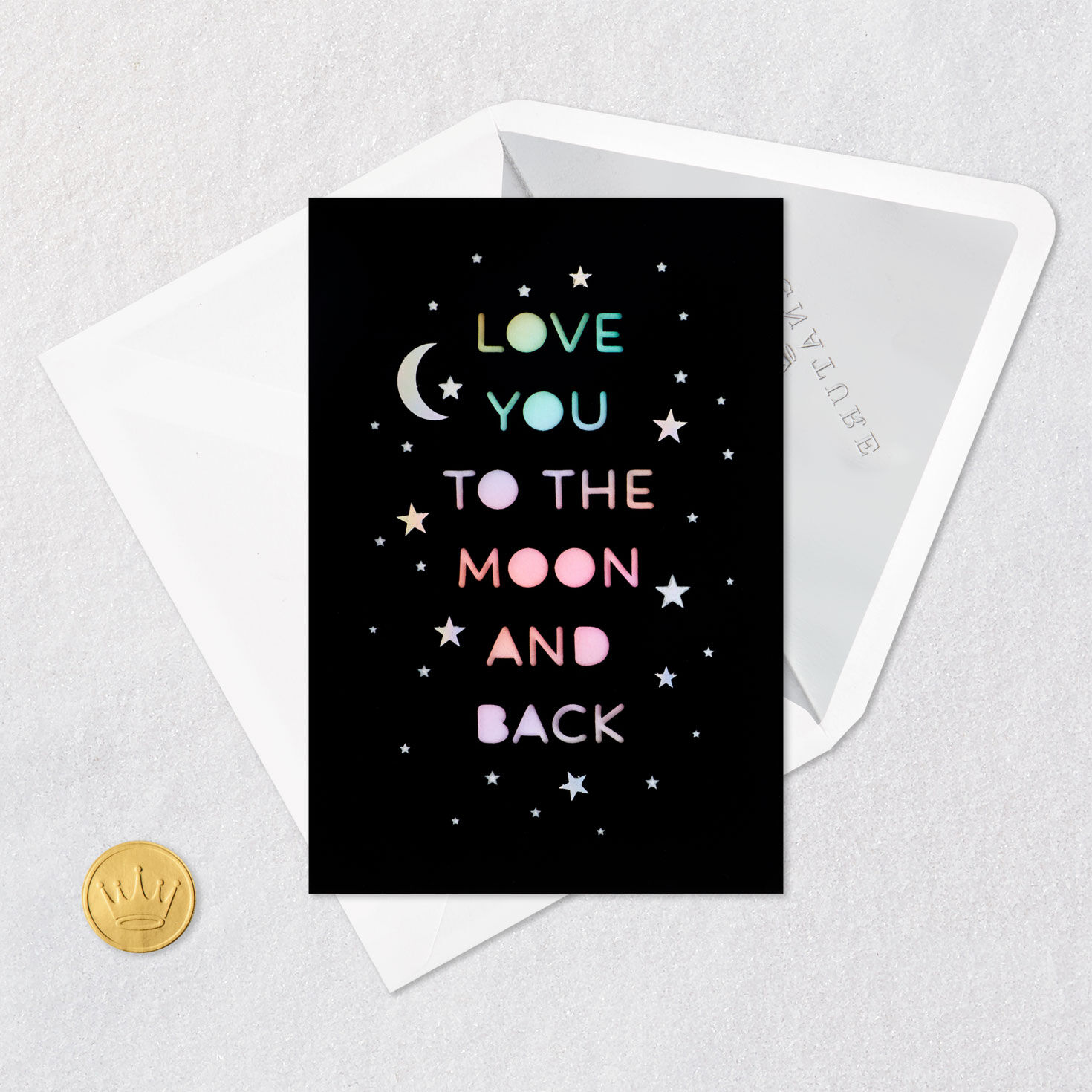 Black and Rainbow Stars and Moon Love Card Card Front with Envelope and Gold Seal image number 4
