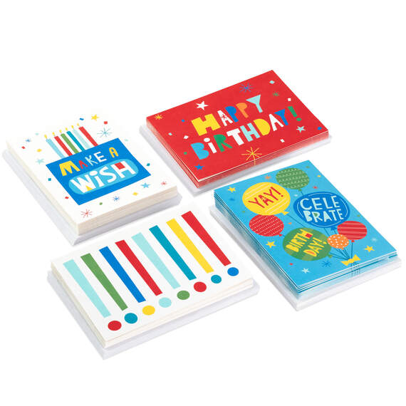 Colorful Icons Assorted Blank Birthday Cards, Pack of 48