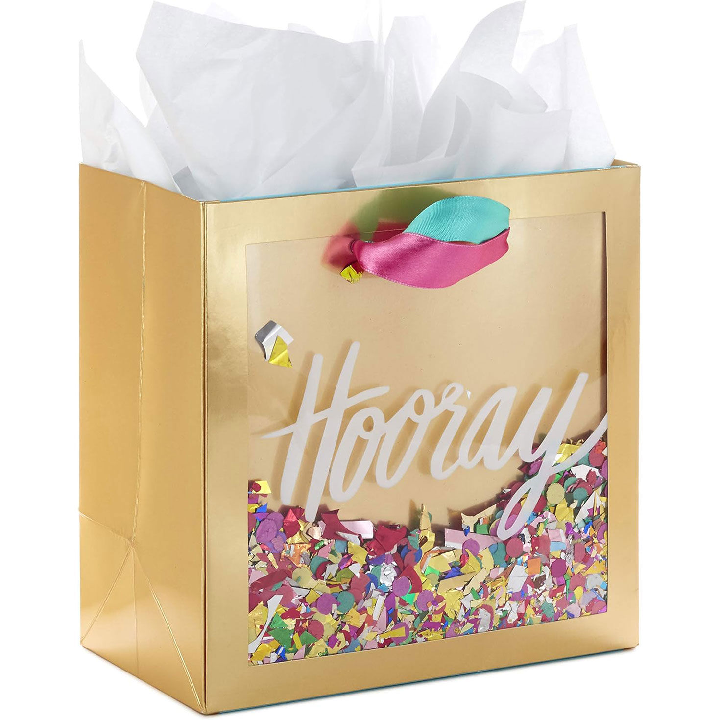 7.7" Hooray With Confetti Medium Gift Bag With Tissue Paper