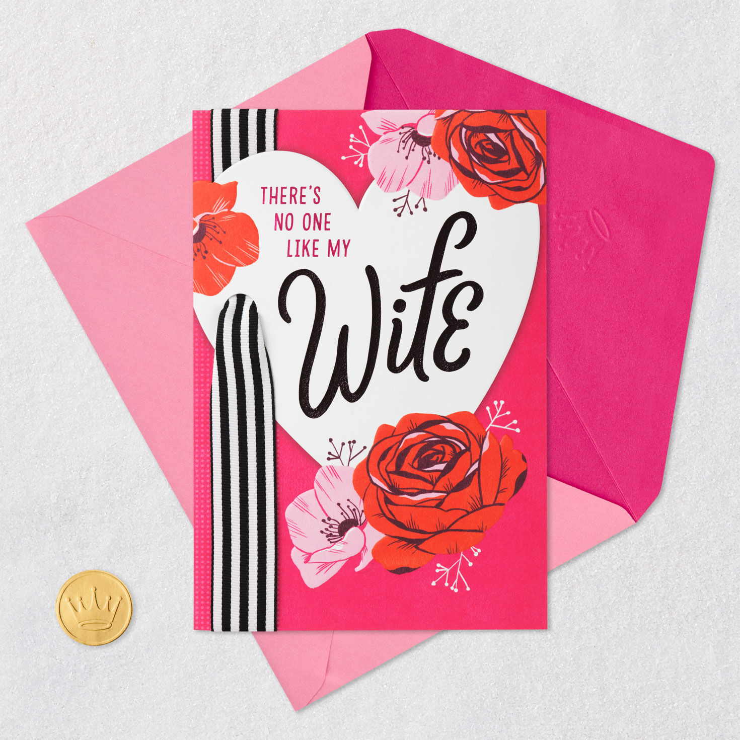 Vintage Roses and Heart Valentine's Day Card for Wife Card Front with Envelope and Gold Seal image number 5