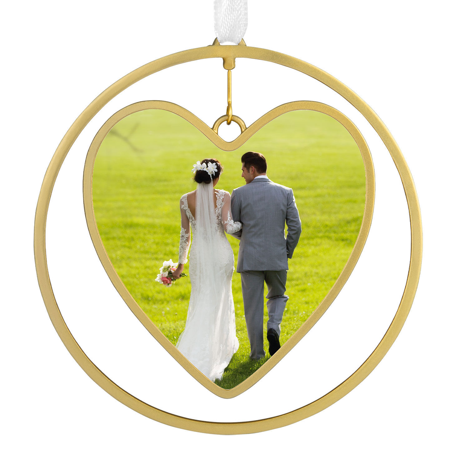 Gold Heart Metal Personalized Ornament, Custom Photo