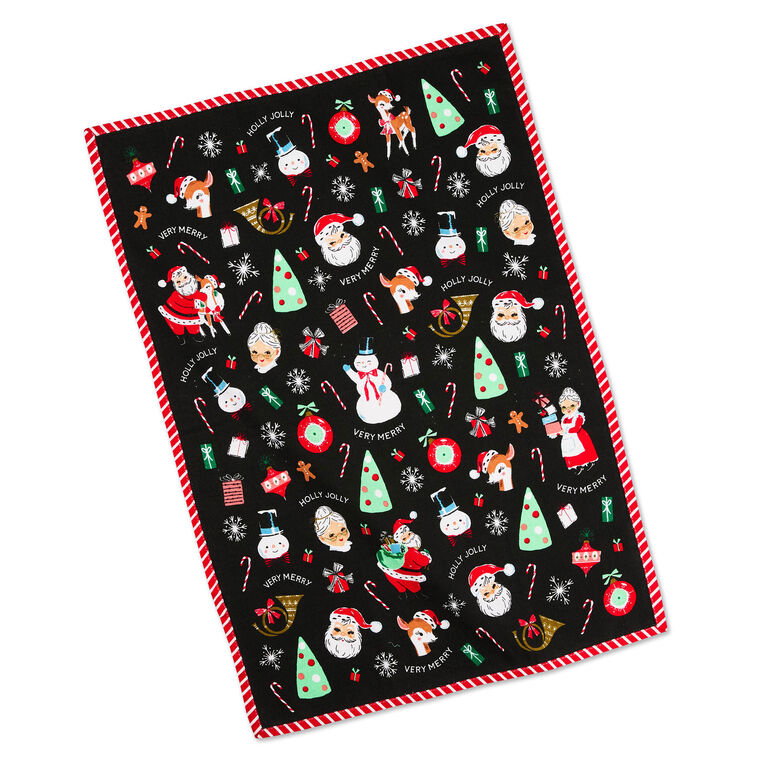 Christmas Icons on Black Dish Towel front flat image number 2