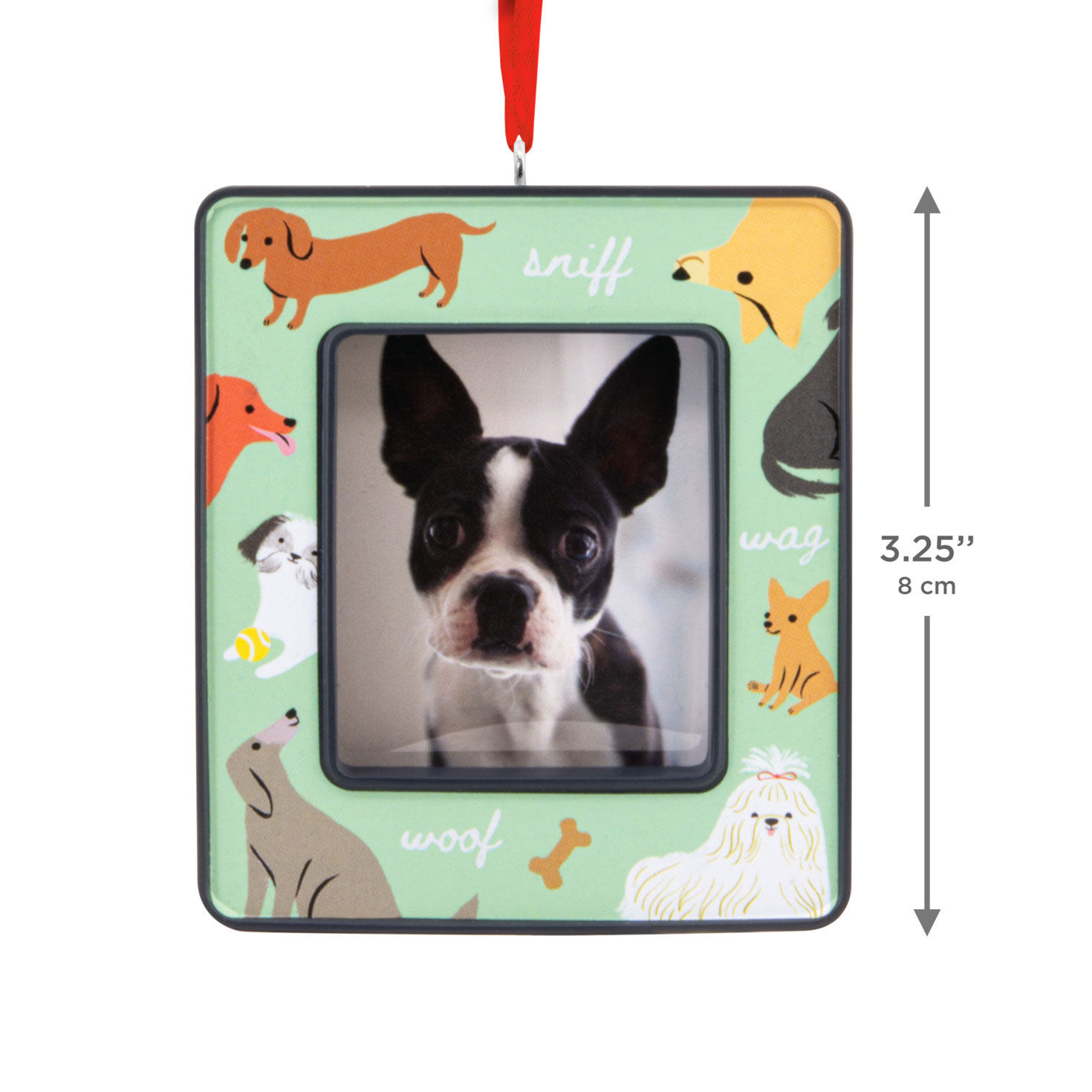 Dogs on Green Photo Frame Christmas Ornament measurement image number 3