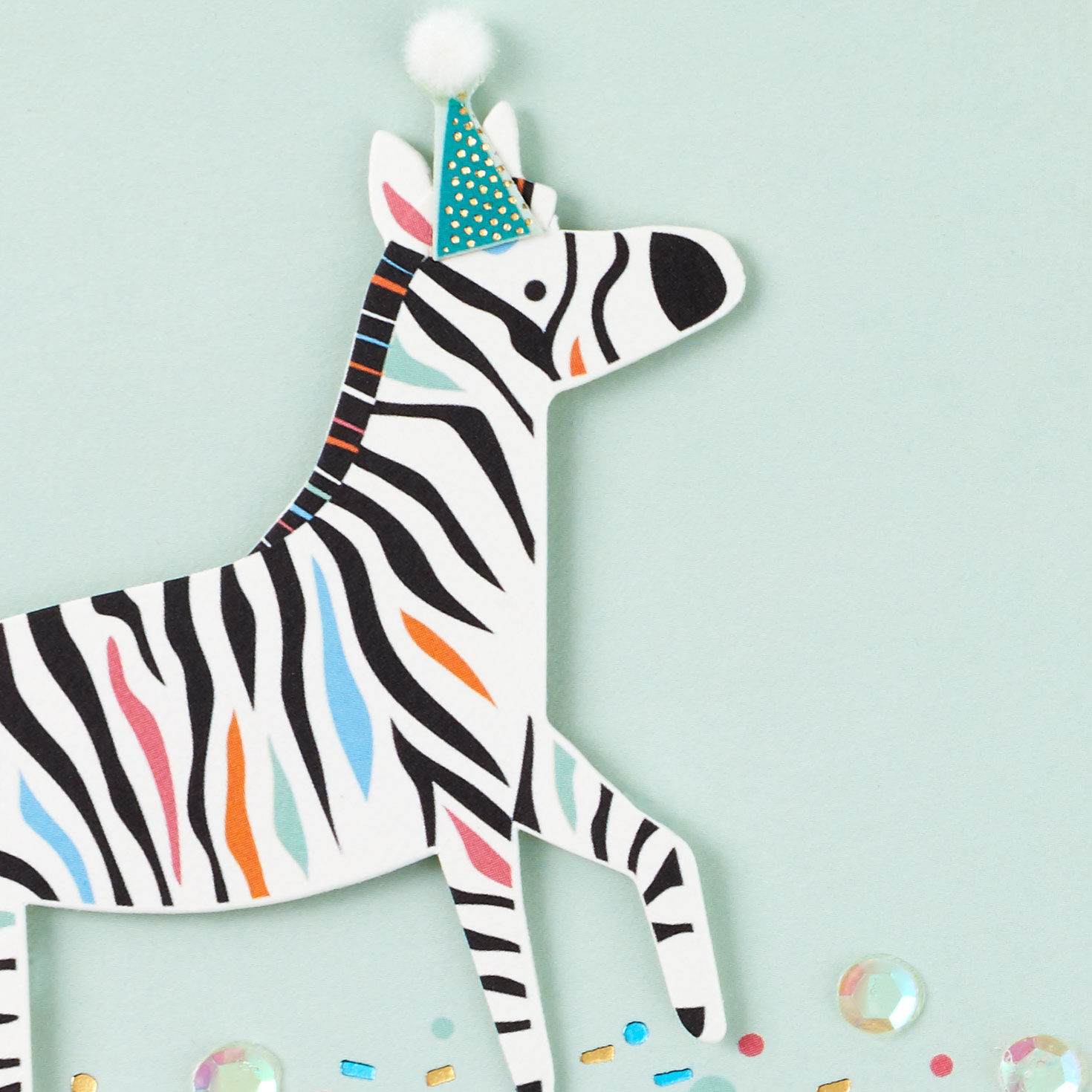 Colorful Zebra on Mint Birthday Card Card Front Detail image number 4