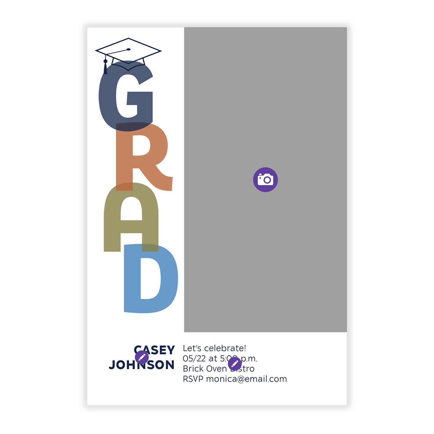 Mod Block Lettering Grad Party Invitation Card Front indicating personalization image number 5