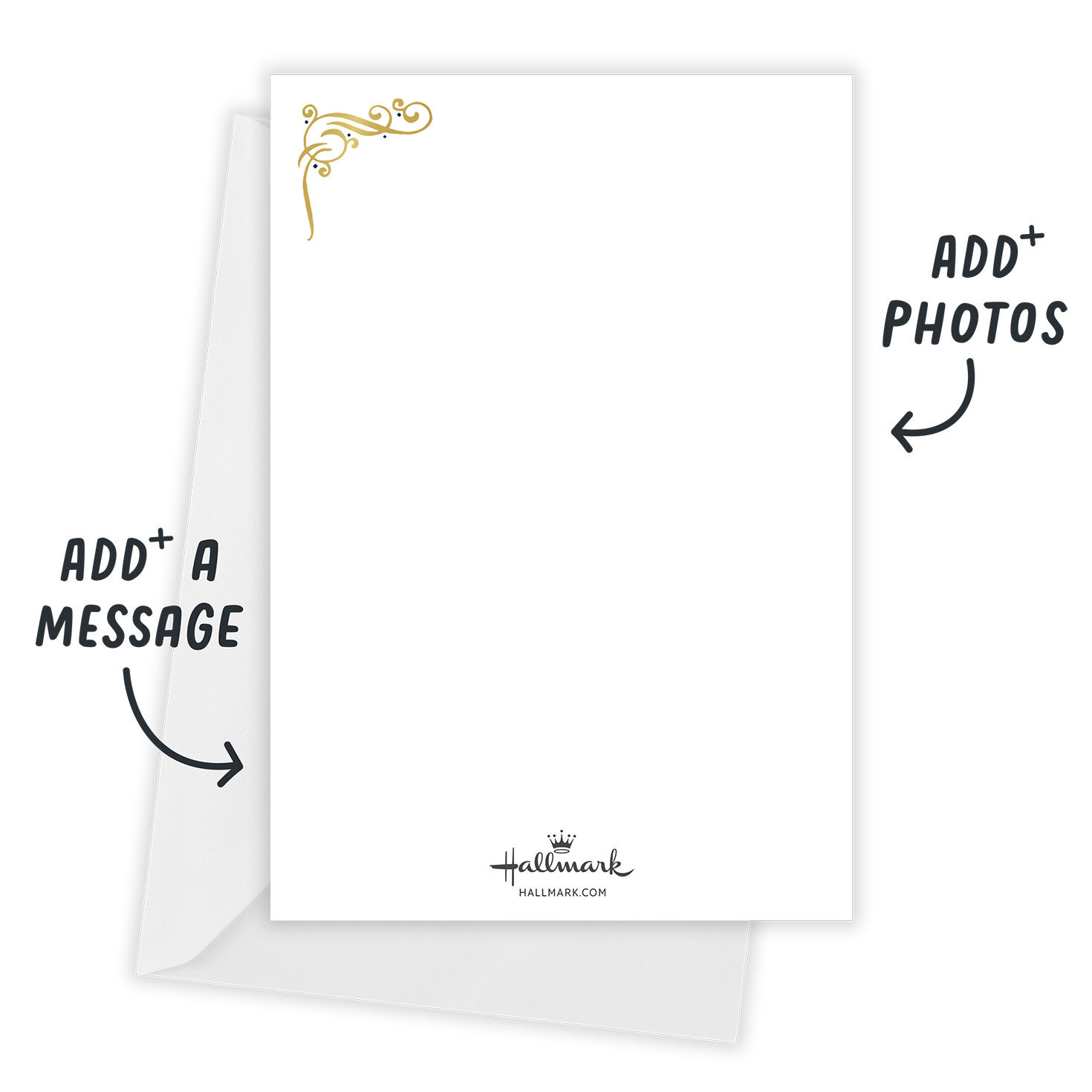 Corner Scrolls and Banners Pregnancy Announcement Card back with Envelope indicating personalization image number 3