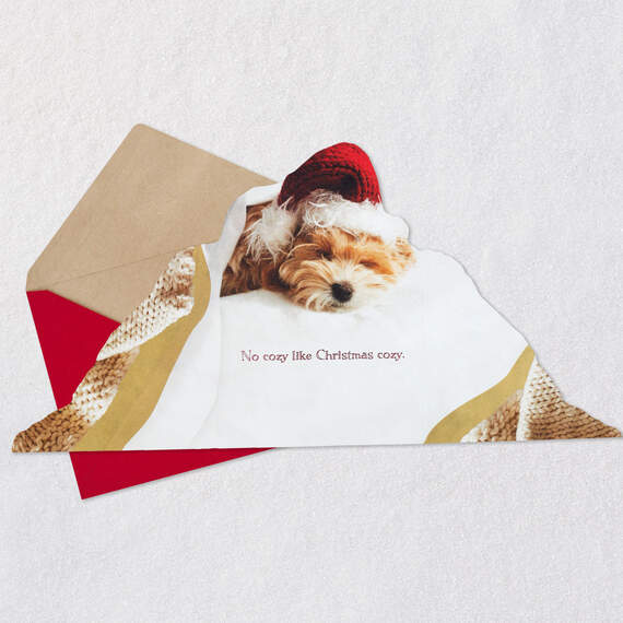 Cozy Puppy Dog in Santa Hat Christmas Card, , large image number 3