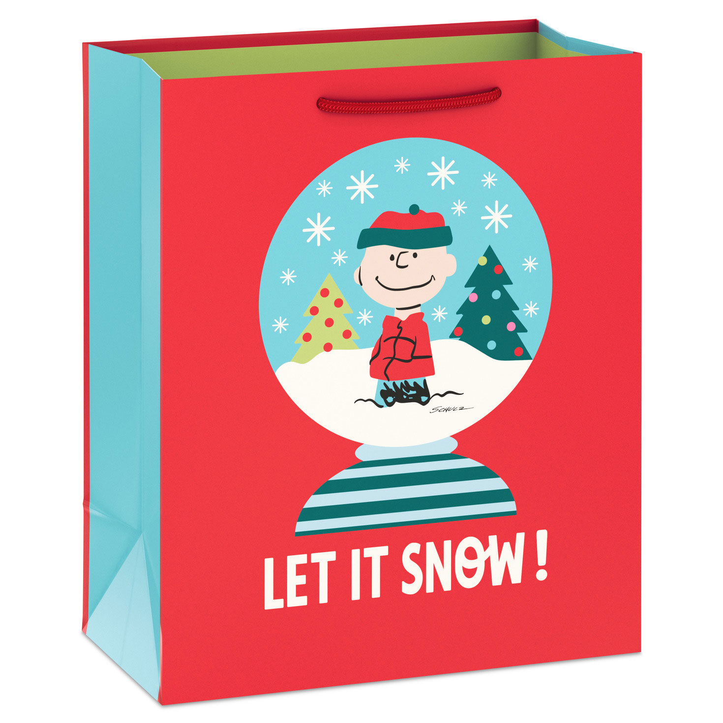 9.6" Peanuts® Charlie Brown Snow Globe Medium Christmas Gift Bag