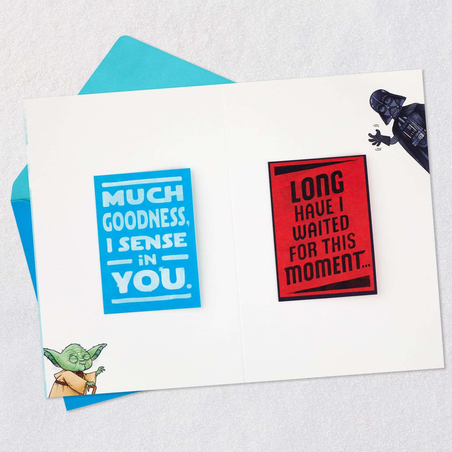 Darth Vader and Yoda Funny Birthday Card in a Card Open card with envelope image number 6