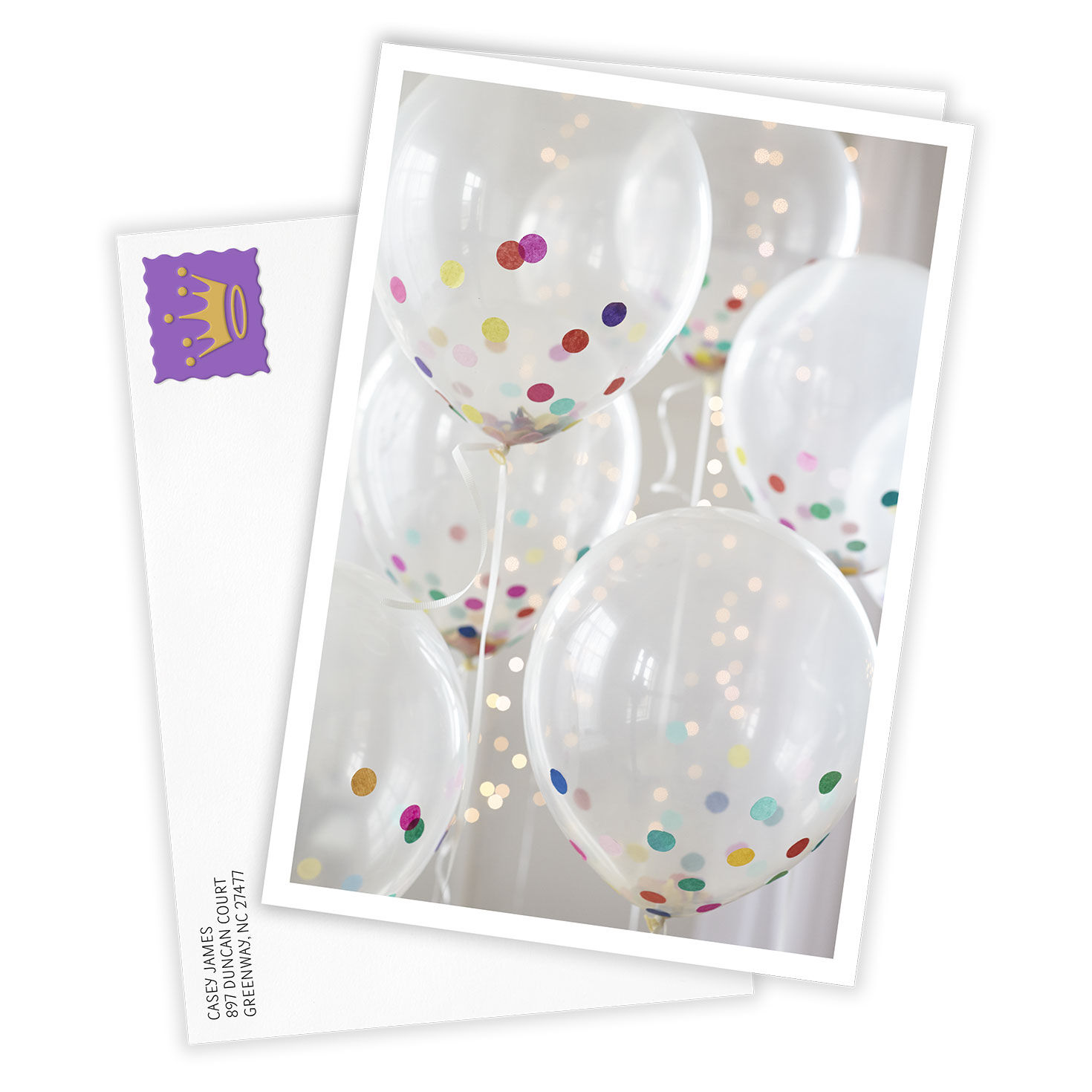Confetti in Clear Balloons Personalized Card Card Front with Envelope image number 2