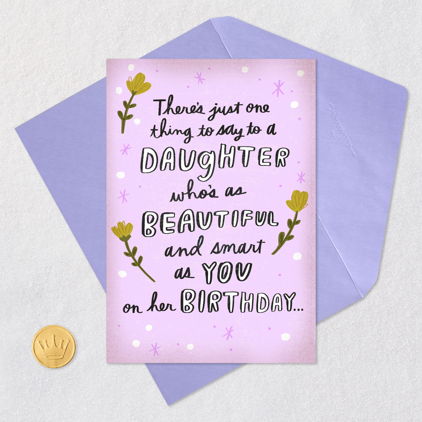Flowers on Purple Funny Daughter Birthday Card Card Front with Envelope and Gold Seal image number 5