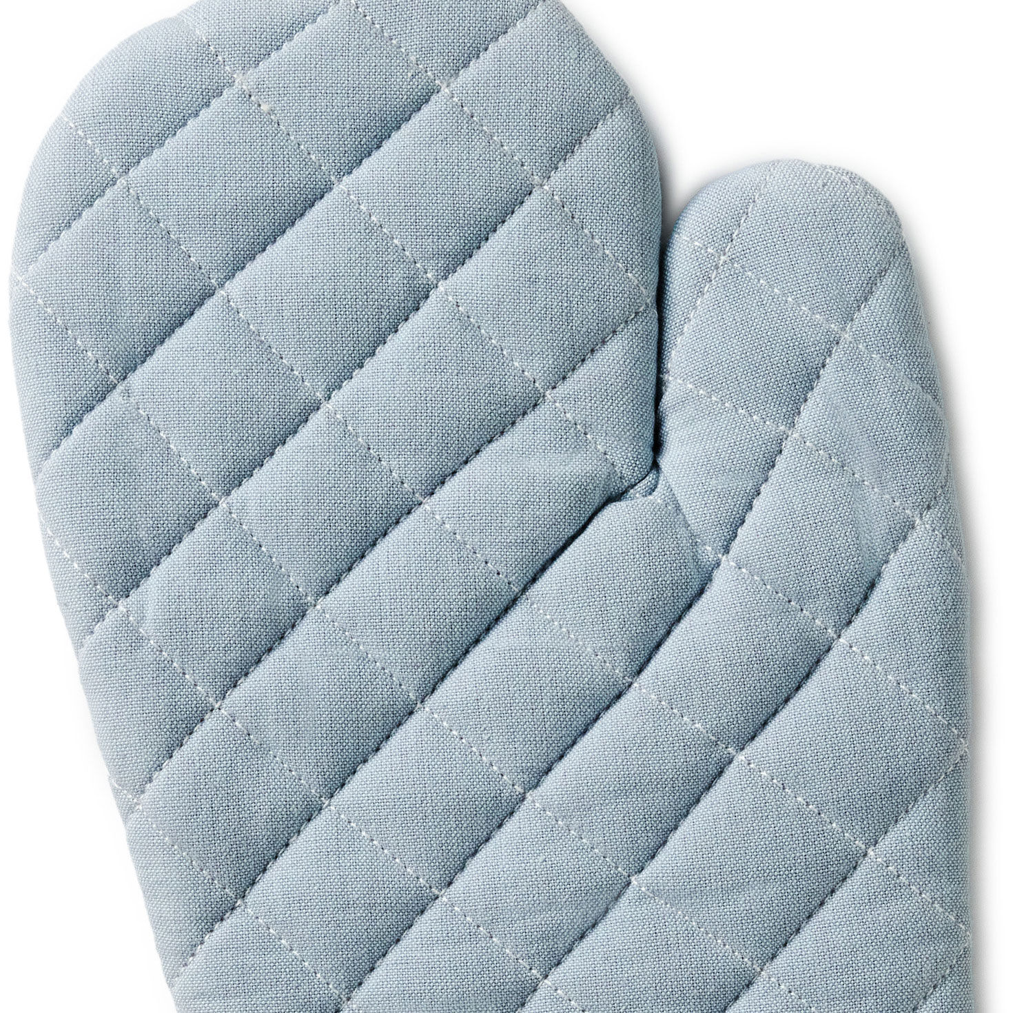 Solid Blue Oven Mitt With Floral Cuff upclose view image number 5